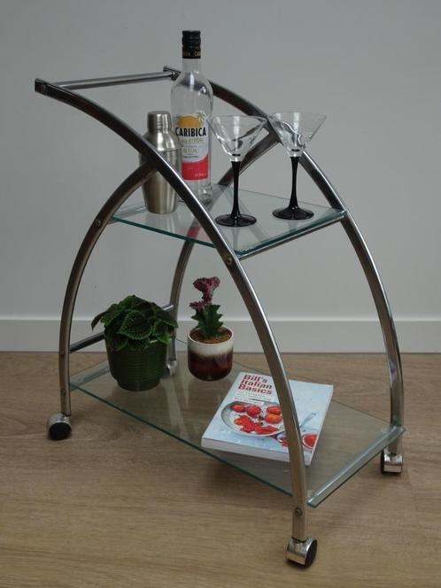 Vintage glazen barcart / serveerwagen, Verzamelen, Retro, Huis en Inrichting, Ophalen