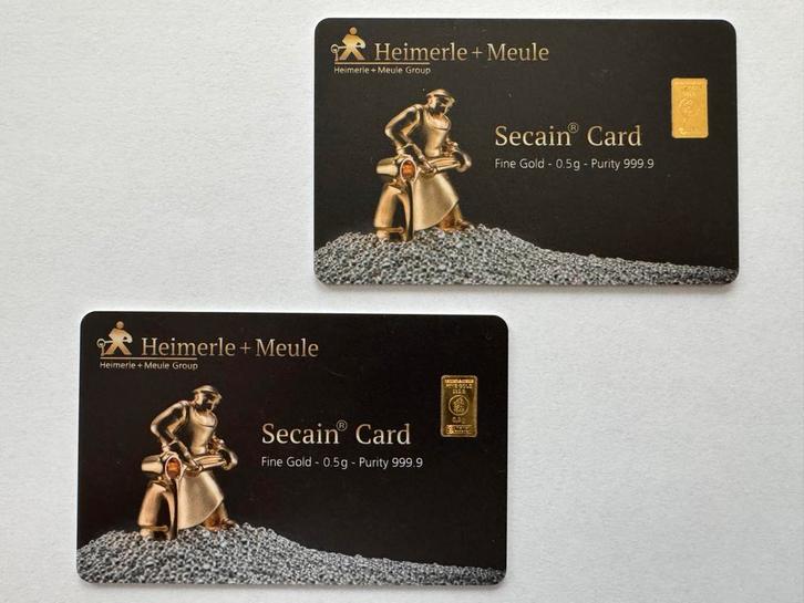 2 x Heimerle + Meule Secain Card - 0.5g Goud, Postzegels en Munten, Edelmetalen en Baren, Goud, Ophalen of Verzenden