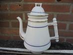 wit emaille koffiekan met blauw en goudbies, H25cm, Antiek en Kunst, Antiek | Emaille, Ophalen of Verzenden