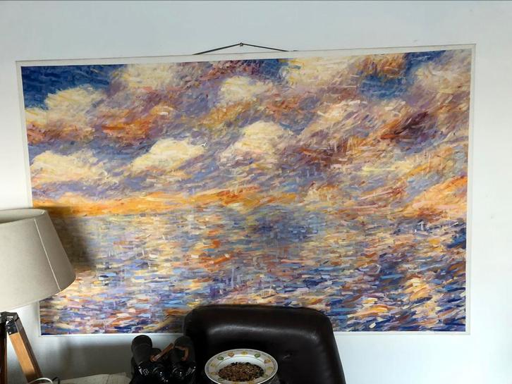 Groot doek van Gianni Marano, luchten en zee bij Pantelleria, Antiek en Kunst, Kunst | Schilderijen | Klassiek, Ophalen of Verzenden