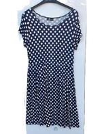 Bodyflirt: Donkerblauwe jurk met witte bollen, maat 46, Maat 46/48 (XL) of groter, Zo goed als nieuw, Knielengte, Bodyflirt