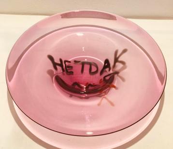 Leerdam. Unica. Glazenschaal. M.Bartko. 2006. Het Dak. Roze. beschikbaar voor biedingen
