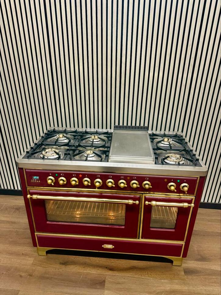 Luxe Boretti Majestic Fornuis Bordeaux rood 120x70 cm, Witgoed en Apparatuur, Fornuizen, Zo goed als nieuw, Vrijstaand, Gas, 5 kookzones of meer