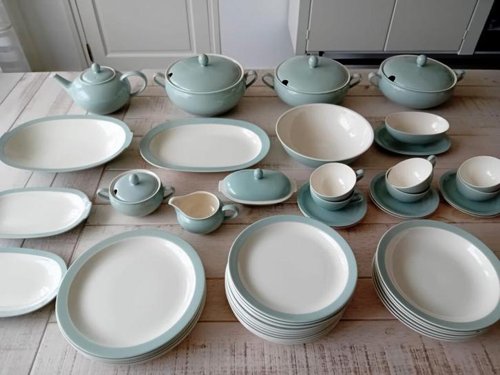 Compl. Petrus Regout Celadon Desiree pastel nooit gebruikt, Antiek en Kunst, Antiek | Servies compleet, Ophalen of Verzenden