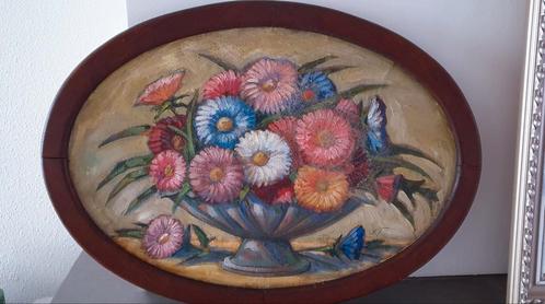 Antiek ovaal bloemstilleven met Chrysanten uit Duitsland, Antiek en Kunst, Kunst | Schilderijen | Klassiek, Ophalen of Verzenden
