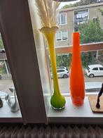 Murano groen gele uienvaas bloemkelk geel ui groen 49 cm., Ophalen of Verzenden, Minder dan 50 cm, Groen, Glas