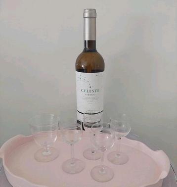 4 + 1 Borrelglaasje Antiek Bewerkt Glas Limoncello  beschikbaar voor biedingen