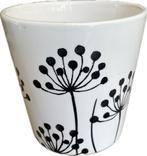 Witte bloempot Flowerpot. Zwart motief  plant. Villa Pottery, Ophalen, Rond, Binnen, Zo goed als nieuw