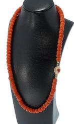 Bloedkoraal antieke ketting fraai 14k gouden bloem slot dame, Sieraden, Tassen en Uiterlijk, Antieke sieraden, Verzenden, Goud