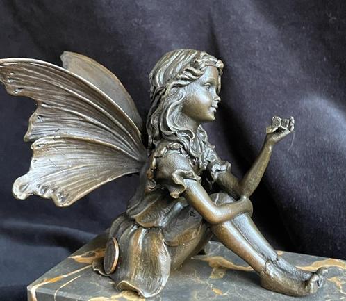 Bronzen elf/vlinder schitterend gedetailleerd zuiver brons, Antiek en Kunst, Kunst | Beelden en Houtsnijwerken, Ophalen of Verzenden