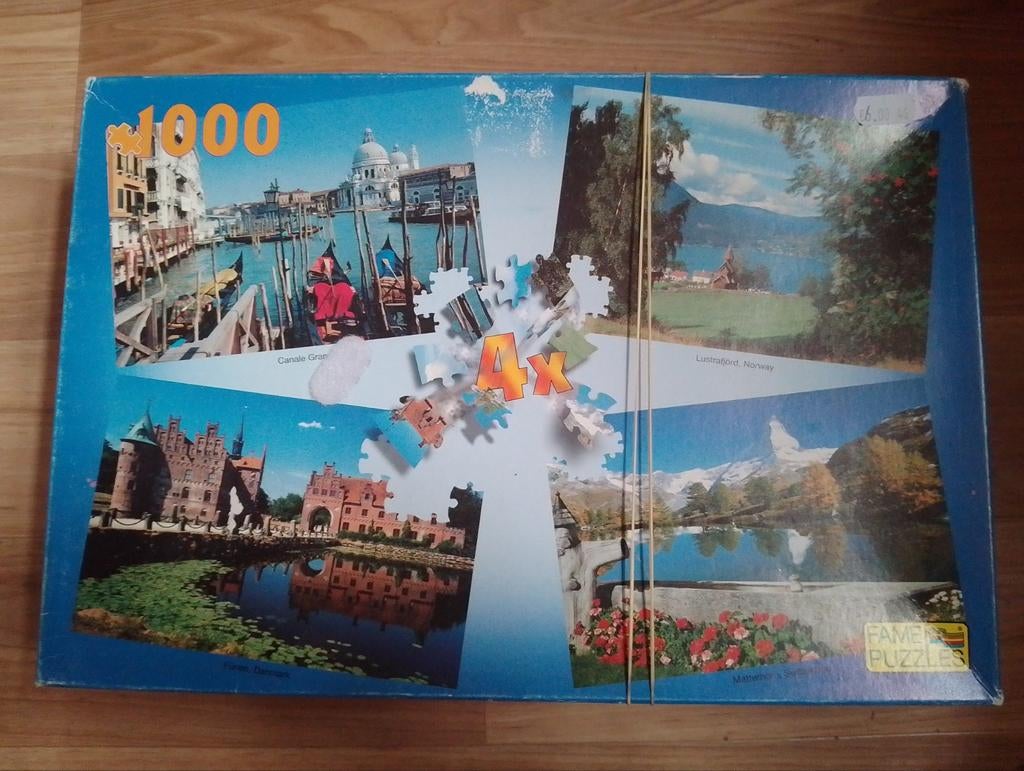 Puzzelbox met 4 x 1000 stukjes, Ophalen of Verzenden, 500 t/m 1500 stukjes, Gebruikt, Legpuzzel