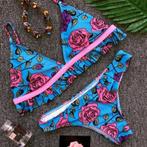 Blauw roze bloemen push-up bikini (sexy push up dames vrouwe, Verzenden, Nieuw, Bikini