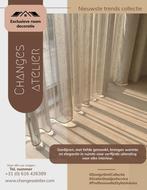 Luxury taupe vitrages op maat, Bruin, 200 cm of meer, Nieuw, Ophalen of Verzenden