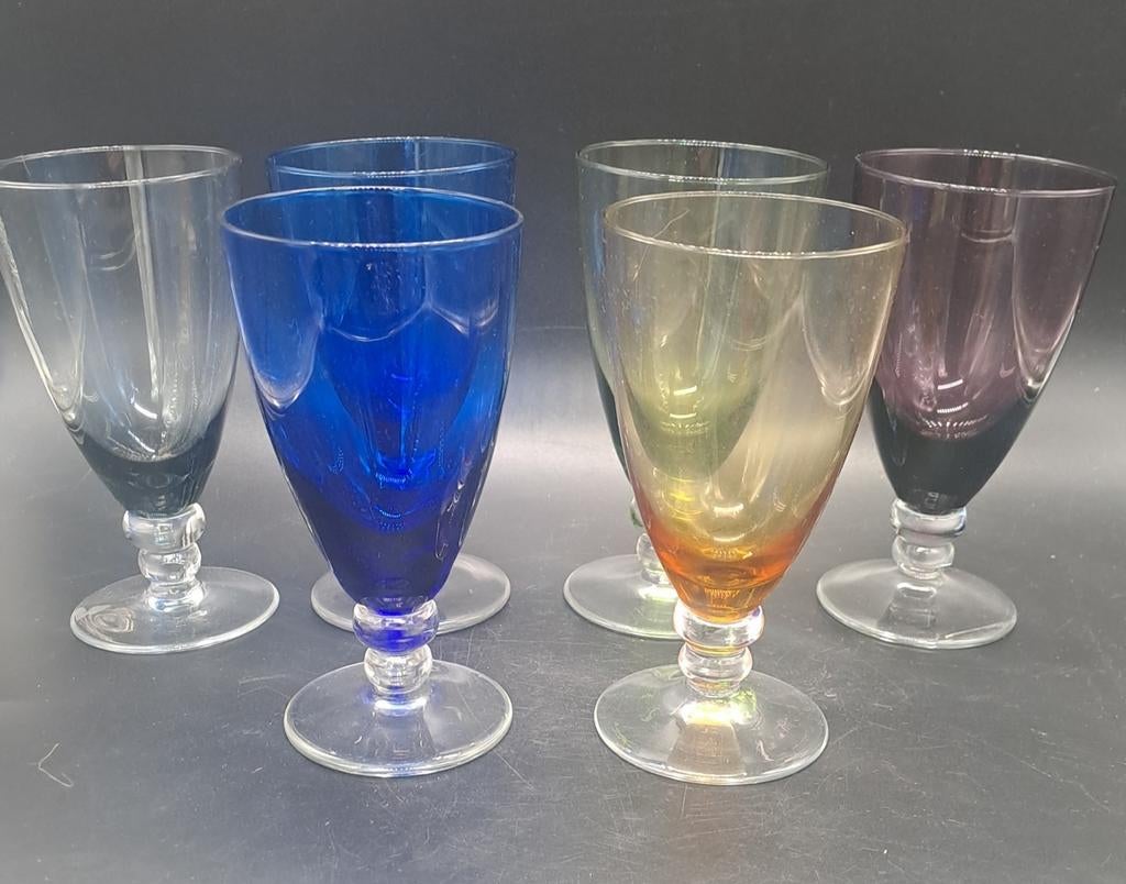 Set van 6 Kristalunie Maastricht Sherry/Portglazen carnaval, Antiek en Kunst, Ophalen of Verzenden