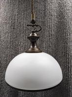 Messing hanglamp 3 met glazen kap, Ophalen, Glas, Minder dan 50 cm