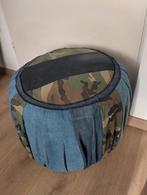 Stoere poef van jeansstof en legerstof, Ophalen, Zo goed als nieuw, Rond, Stof