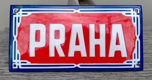 Antiek / Oud Bol Emaille Bord - Praha ( Praag ) - 20x10CM, Antiek en Kunst, Curiosa en Brocante, Ophalen of Verzenden