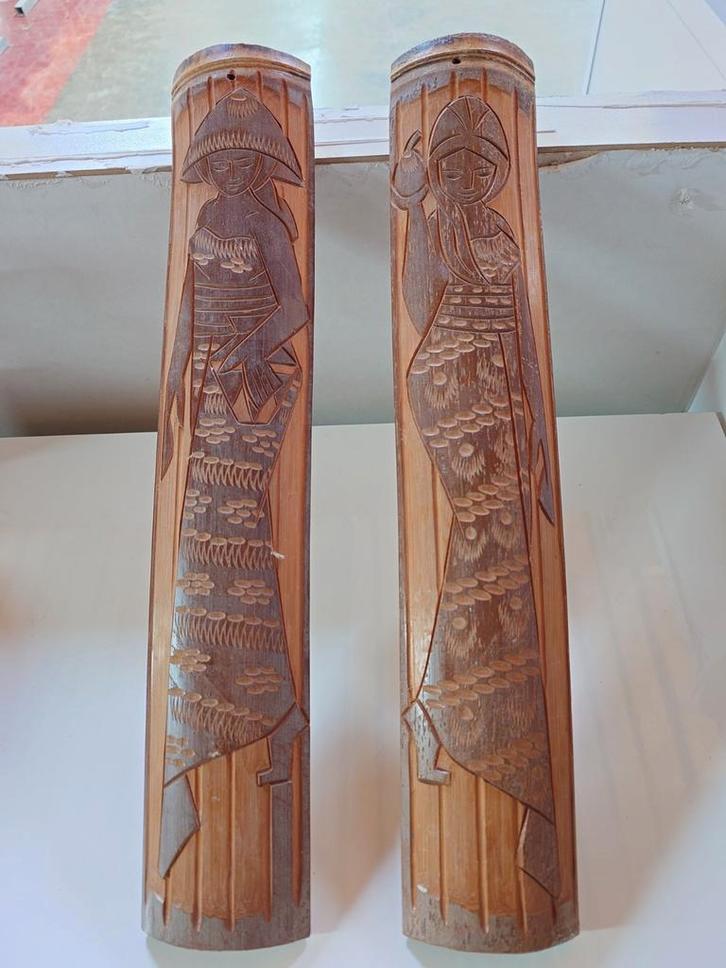 Indonesische bamboe snijwerk, Antiek en Kunst, Kunst | Beelden en Houtsnijwerken, Ophalen