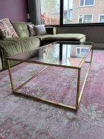 glazen salontafel met gouden accenten en tempered glass, Ophalen, Gebruikt, 100 tot 150 cm, 50 tot 100 cm