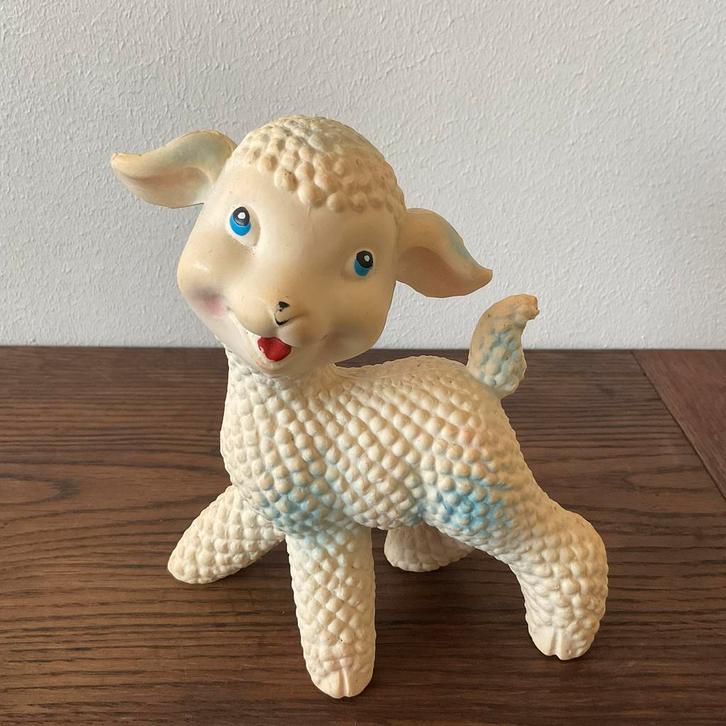 VINTAGE JAREN ‘50 SPEELGOED RUBBEREN LAMMETJE, Kinderen en Baby's, Speelgoed | Knuffels en Pluche, Gebruikt, Overige typen, Ophalen of Verzenden