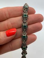 X699 Prachtige zilveren armband jade markasiet, Sieraden, Tassen en Uiterlijk, Antieke sieraden, Ophalen of Verzenden, Zilver