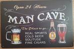 Man cave open 24h sport cold beer reclamebord van metaal, Nieuw, Ophalen of Verzenden