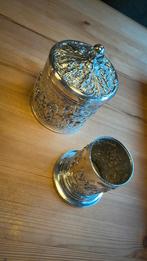 DE Klassieke verzilverd lepelbaasje & theebusje, Antiek en Kunst, Ophalen of Verzenden