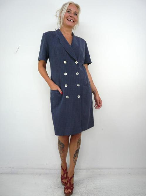 *Abfab Vintage Blauwe Robe Manteau 42/44*, Kleding | Dames, Jurken, Zo goed als nieuw, Maat 42/44 (L), Blauw, Knielengte, Ophalen of Verzenden
