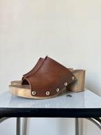 Leren Esprit clogs, 39. 70s 60s boho bohemian ibiza blokhak, Bruin, Verzenden, Instappers, Gedragen