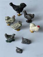 8 x vintage kleine tinnen beeldjes  figuurtjes. Kippen haan, Antiek en Kunst, Antiek | Speelgoed, Ophalen of Verzenden