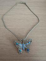 90s costume jewellery necklace with butterfly and blue stone, Ophalen of Verzenden, Zo goed als nieuw, Blauw