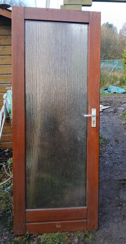 Hardhouten voordeur (dubbel glas), Doe-het-zelf en Verbouw, Deuren en Horren, Gebruikt, Buitendeur, Minder dan 200 cm, Minder dan 80 cm