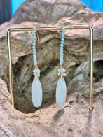 Prachtige vergulde edelsteen oorhangers, Hangers, Blauw, Nieuw, Ophalen of Verzenden