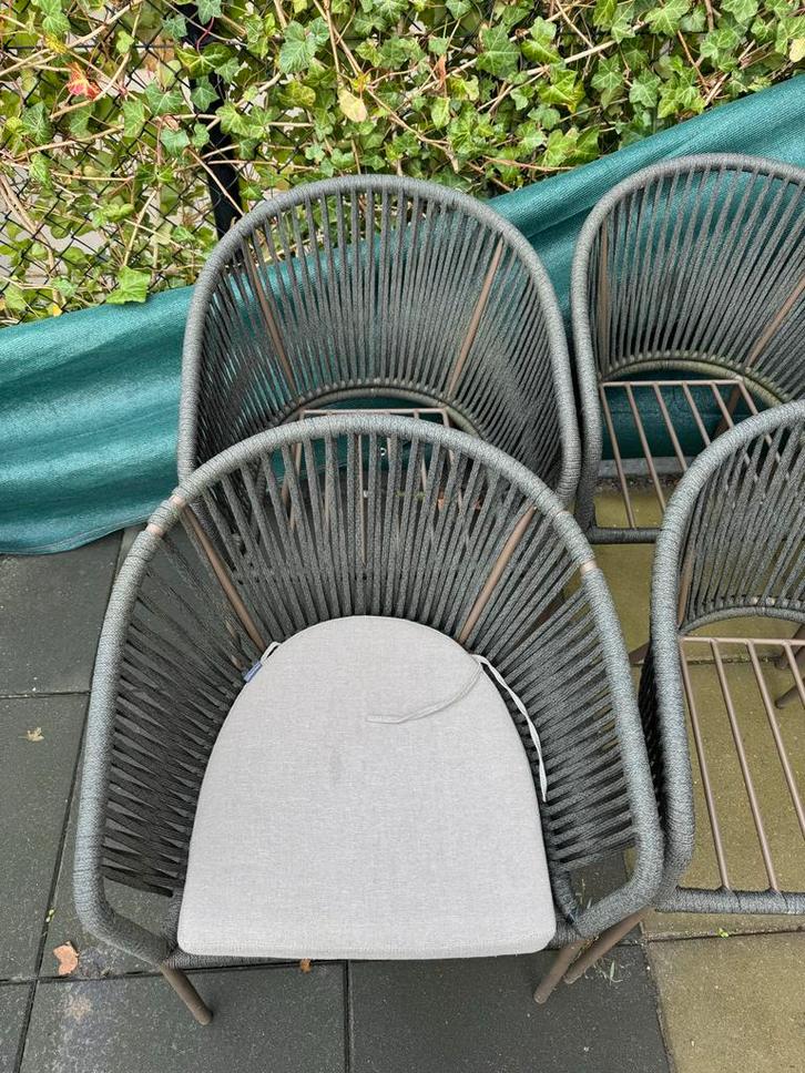 6 Tuinstoelen met Kussens - Staal & Touw, Tuin en Terras, Tuinstoelen, Gebruikt, Metaal, Ophalen