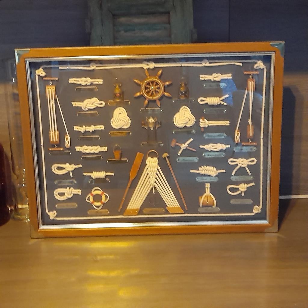 Maritieme knopen display - in lijst achter glas, Antiek en Kunst, Ophalen of Verzenden