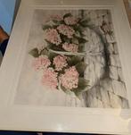 Bloemen aquarelverf plus lijst, Ophalen, Gebruikt, Overige typen, 75 tot 100 cm