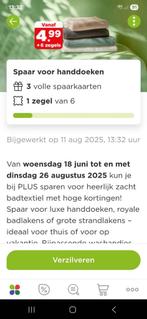 Plus handdoeken zegels 3x, Tickets en Kaartjes, Kortingen en Cadeaubonnen, Drie personen of meer, Kortingsbon, Overige typen