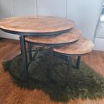 Mooie salontafelset - 3 tafels - mangohout/metaal, Ophalen, Zo goed als nieuw, Rond, Hout