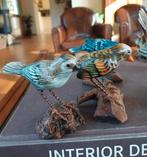 Brocante Vogel Collectie 4 x hout op boomstam handmade, Antiek en Kunst, Kunst | Beelden en Houtsnijwerken, Ophalen of Verzenden