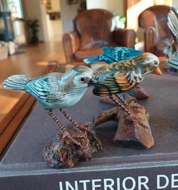 Brocante Vogel Collectie 4 x hout op boomstam handmade  beschikbaar voor biedingen