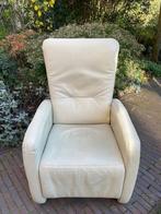 Crème kleurige lederen relaxfauteuil, Ophalen, Gebruikt, 50 tot 75 cm, Leer