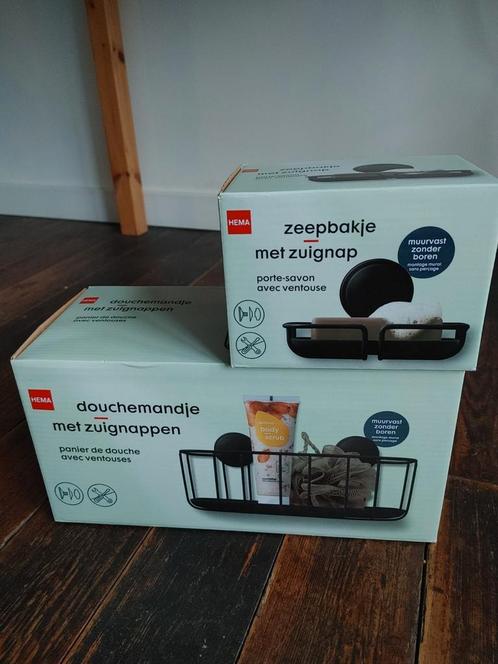 Douchemandje + zeepbakje met zuignap - NIEUW, Huis en Inrichting, Badkamer | Badtextiel en Accessoires, Nieuw, Overige typen, Zwart