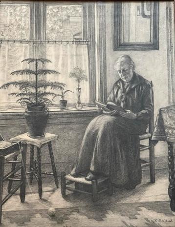 Grada Hermina Marius Tekening - Antieke Genrescène beschikbaar voor biedingen