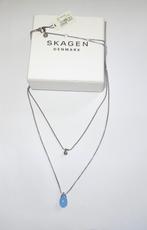 NIEUW: Skagen dubbele ketting lichtblauwe seaglass hanger, Overige materialen, Verstelbaar, Blauw, Nieuw