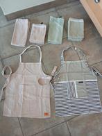 Byrkland set keukendoek, theedoek, keukenschort. Taupe/groen, Huis en Inrichting, Keuken | Textiel, Ophalen of Verzenden, Gebruikt