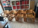 4x massief houten design stoelen met leren bekleding, Ophalen, Scandinavisch design, Gebruikt, Bruin