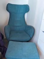 Xooon Flaremont draai fauteuil met voetenbankje blauw, Huis en Inrichting, Fauteuils, Minder dan 75 cm, Gebruikt, Leer, 50 tot 75 cm