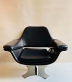 Zwarte lederen Hi Cove draaifauteuil Molteni & C, Huis en Inrichting, Ophalen, Italie, Gebruikt, Zwart