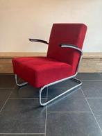 Gispen 405 fauteuil, chroom, nieuwe donkerrode ribstof, Huis en Inrichting, Design, 75 tot 100 cm, Zo goed als nieuw, Metaal