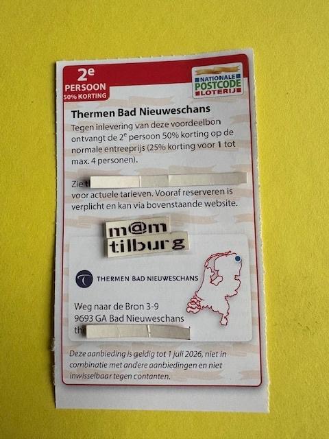 Thermen Bad Nieuweschans 2e persoon 50% korting, Tickets en Kaartjes, Kortingen en Cadeaubonnen, Drie personen of meer, Spa of Sauna